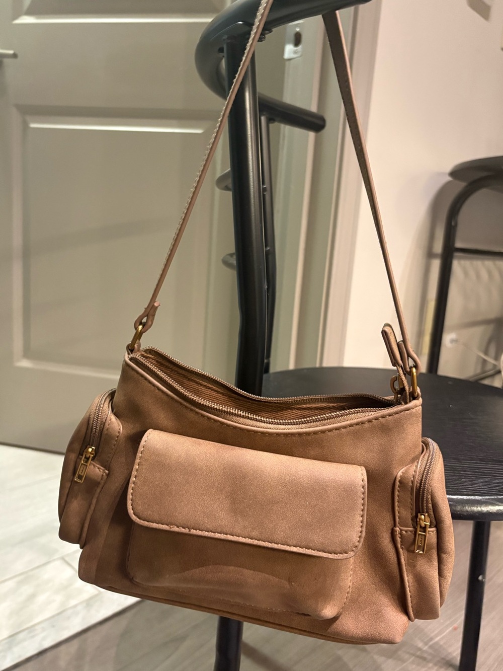 Brandy Melville Tan Shoulder Bag with Front Flap Pocket